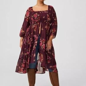 Torrid Burgundy Floral Tunic